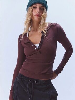 Free People Rally Rib Henley. NWT. Driftwood